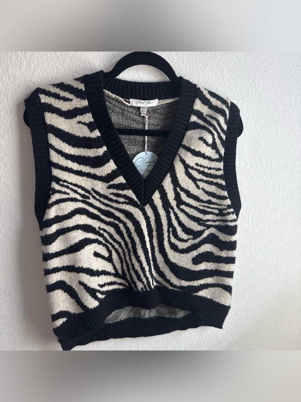 Cloud Ten Black and Cream Zebra V-Neck Sweater Vest